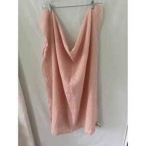 Free People Pink Waffle Knit Oversized Scarf Shawl Linen Blend Frayed Edge 80x76